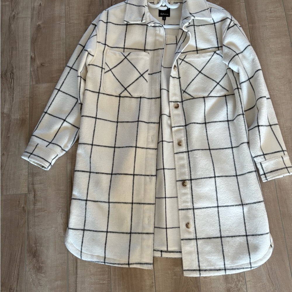 Reitmans Cream and Black Checkered Utility Jacket